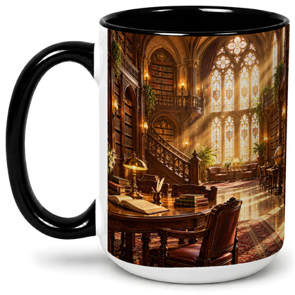 #pl[15oz|Black] Gothic Library Coffee Mug, Ceramic Mug with Vintage Book Artwork