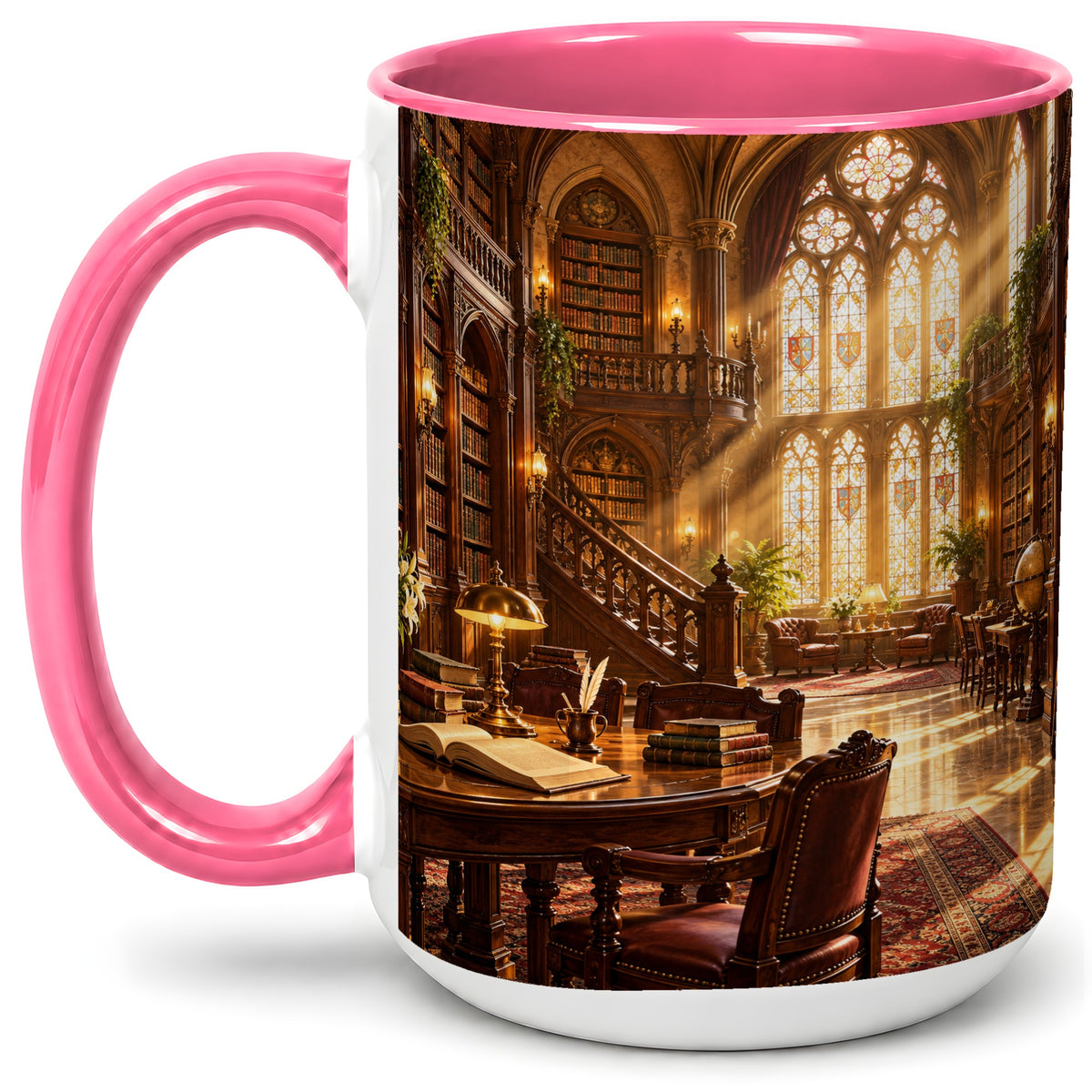 #pl[15oz|Pink] Gothic Library Coffee Mug, Ceramic Mug with Vintage Book Artwork