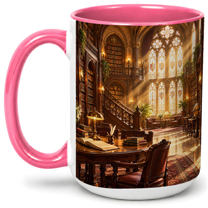 #pl[15oz|Pink] Gothic Library Coffee Mug, Ceramic Mug with Vintage Book Artwork