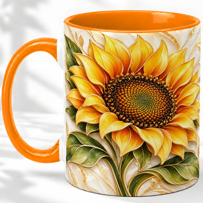 #pl[11oz|Orange] Golden Sunflower Coffee Mug, Ceramic Mug with Botanical Artwork