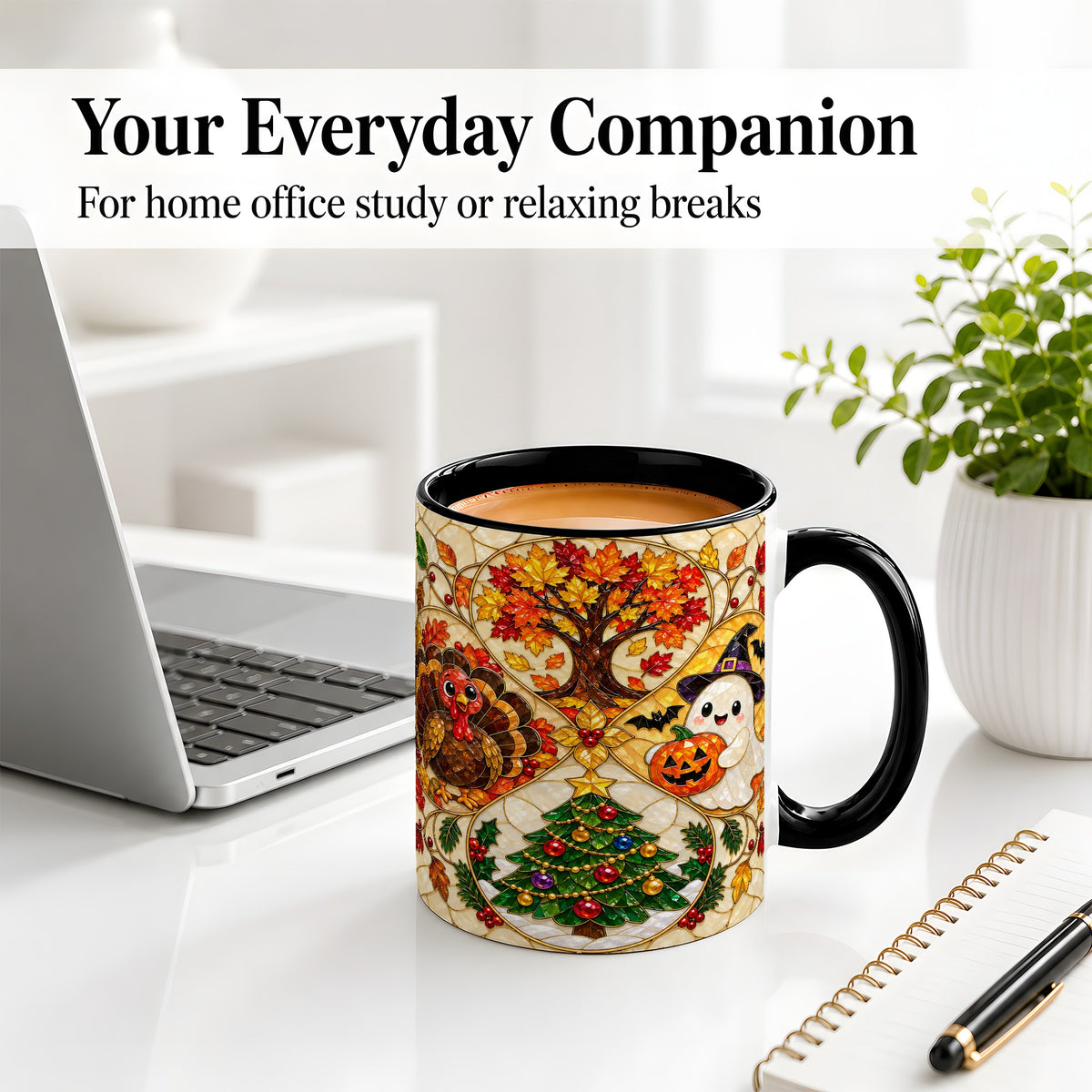#pl[11oz|Black] Seasonal Holiday Ceramic Mug, Festive Character Artwork
