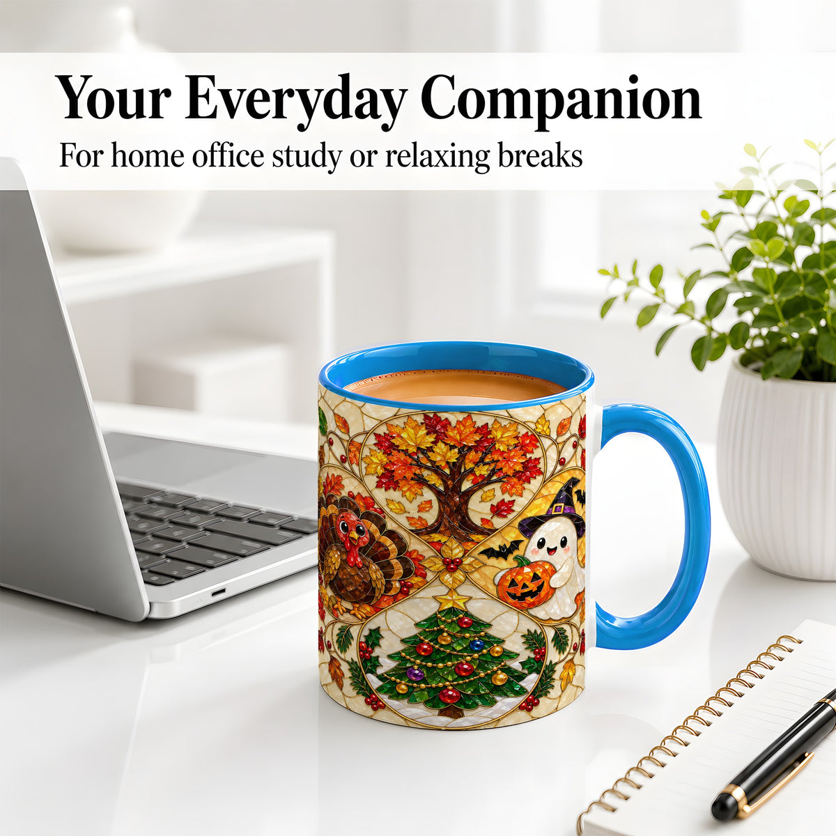 #pl[11oz|Blue] Seasonal Holiday Ceramic Mug, Festive Character Artwork
