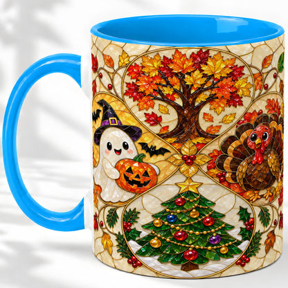 #pl[11oz|Blue] Seasonal Holiday Ceramic Mug, Festive Character Artwork