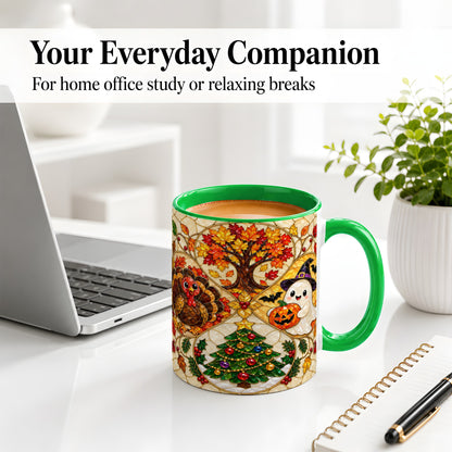 #pl[11oz|Green] Seasonal Holiday Ceramic Mug, Festive Character Artwork