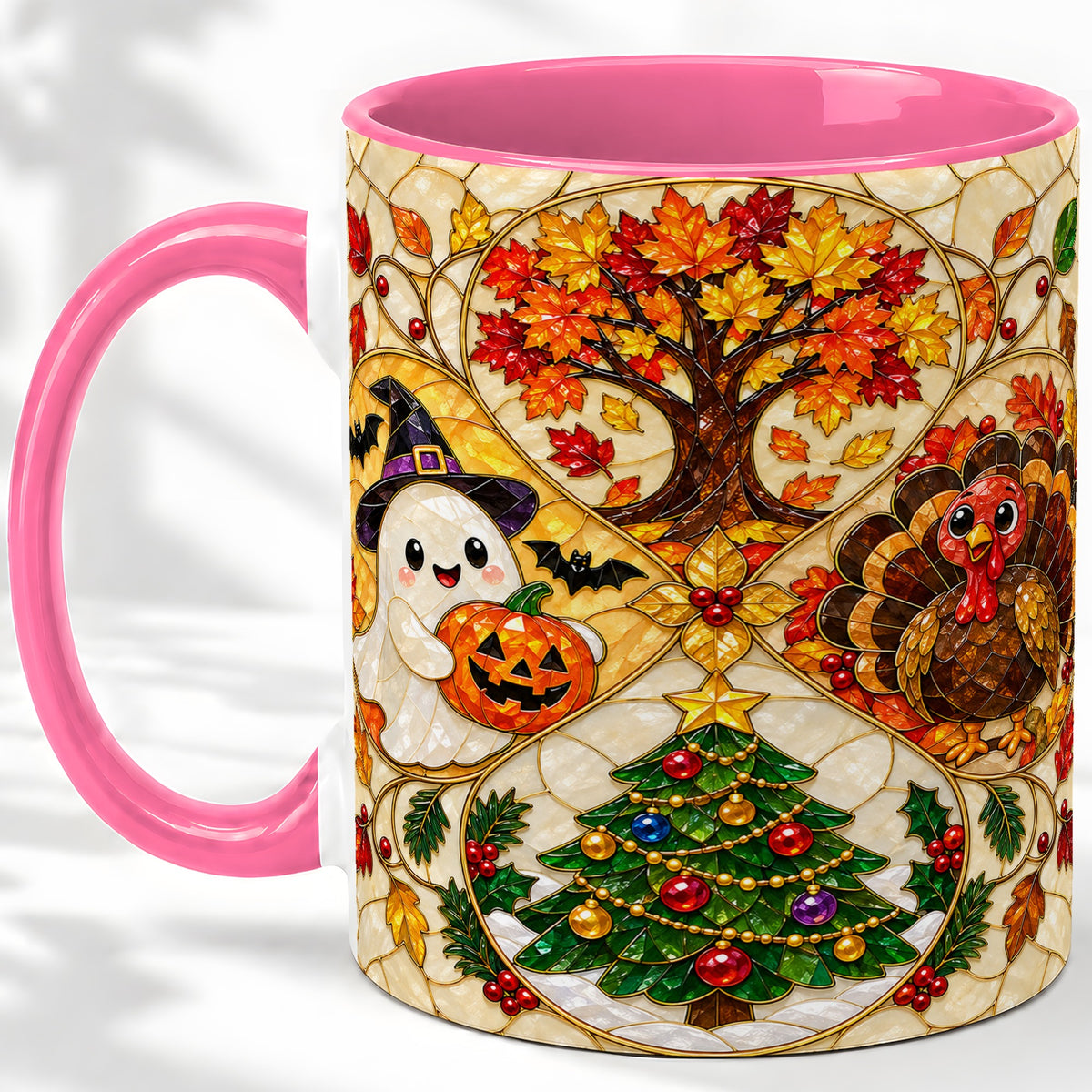 #pl[11oz|Pink] Seasonal Holiday Ceramic Mug, Festive Character Artwork