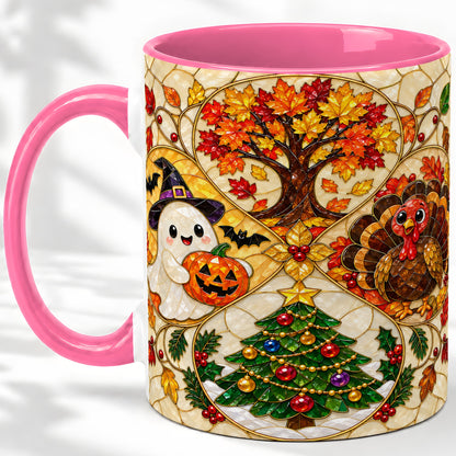 #pl[11oz|Pink] Seasonal Holiday Ceramic Mug, Festive Character Artwork