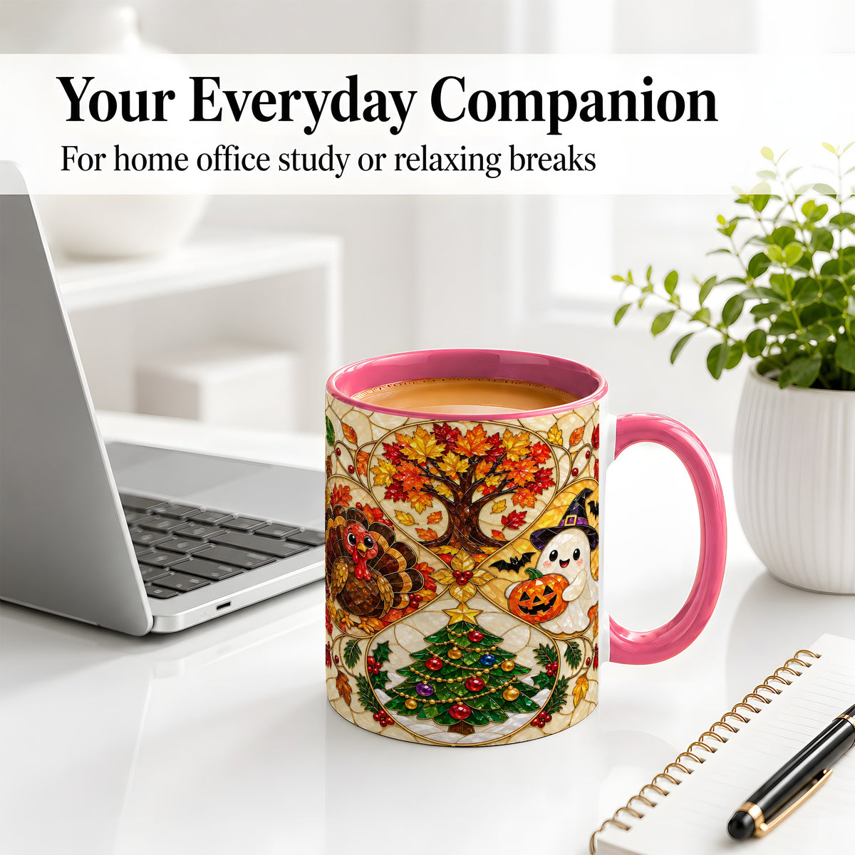 #pl[11oz|Pink] Seasonal Holiday Ceramic Mug, Festive Character Artwork