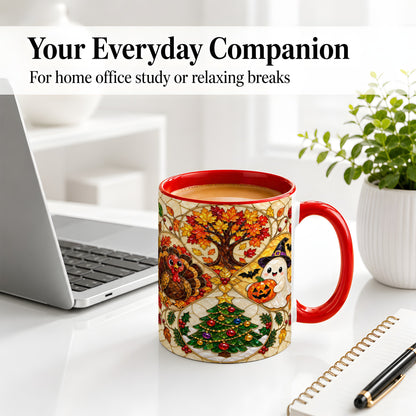 #pl[11oz|Red] Seasonal Holiday Ceramic Mug, Festive Character Artwork