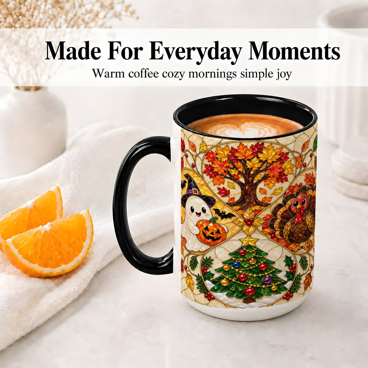 #pl[15oz|Black] Seasonal Holiday Ceramic Mug, Festive Character Artwork
