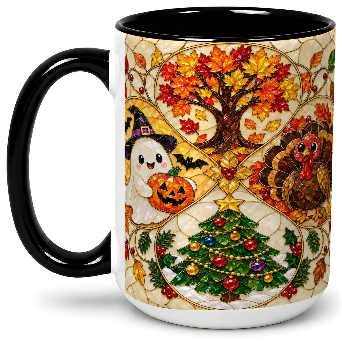 #pl[15oz|Black] Seasonal Holiday Ceramic Mug, Festive Character Artwork