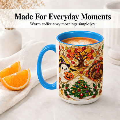 #pl[15oz|Blue] Seasonal Holiday Ceramic Mug, Festive Character Artwork