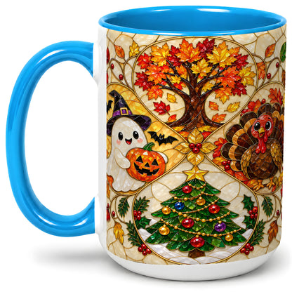 #pl[15oz|Blue] Seasonal Holiday Ceramic Mug, Festive Character Artwork