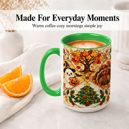 #pl[15oz|Green] Seasonal Holiday Ceramic Mug, Festive Character Artwork