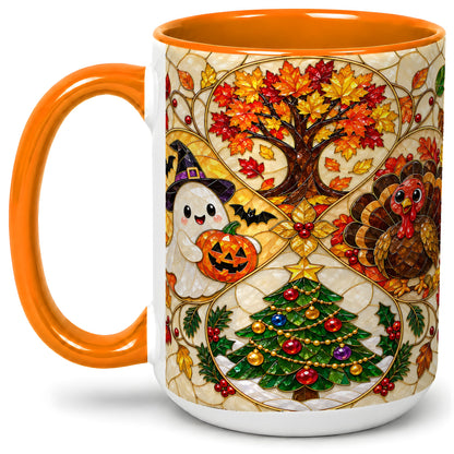 #pl[15oz|Orange] Seasonal Holiday Ceramic Mug, Festive Character Artwork