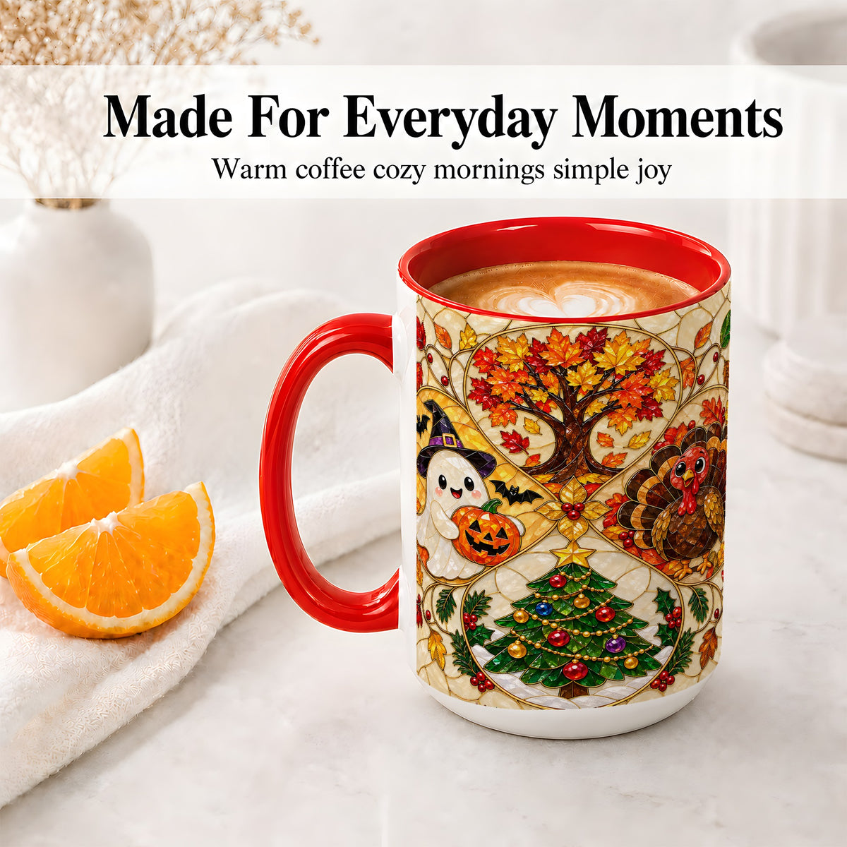 #pl[15oz|Red] Seasonal Holiday Ceramic Mug, Festive Character Artwork