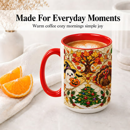 #pl[15oz|Red] Seasonal Holiday Ceramic Mug, Festive Character Artwork