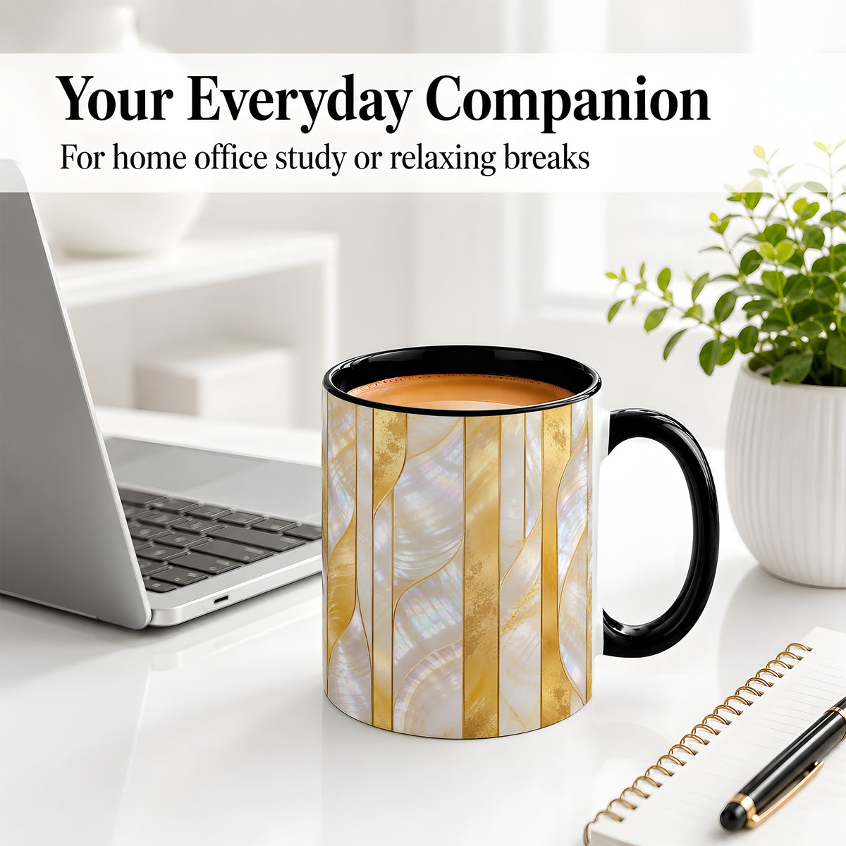 #pl[11oz|Black] Pearl Gold Style Ceramic Mug, Abstract Geometric Artwork