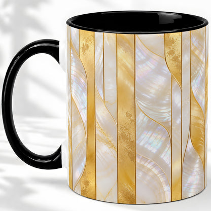 #pl[11oz|Black] Pearl Gold Style Ceramic Mug, Abstract Geometric Artwork