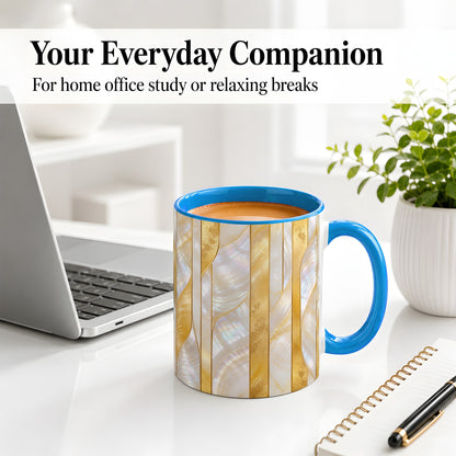 #pl[11oz|Blue] Pearl Gold Style Ceramic Mug, Abstract Geometric Artwork