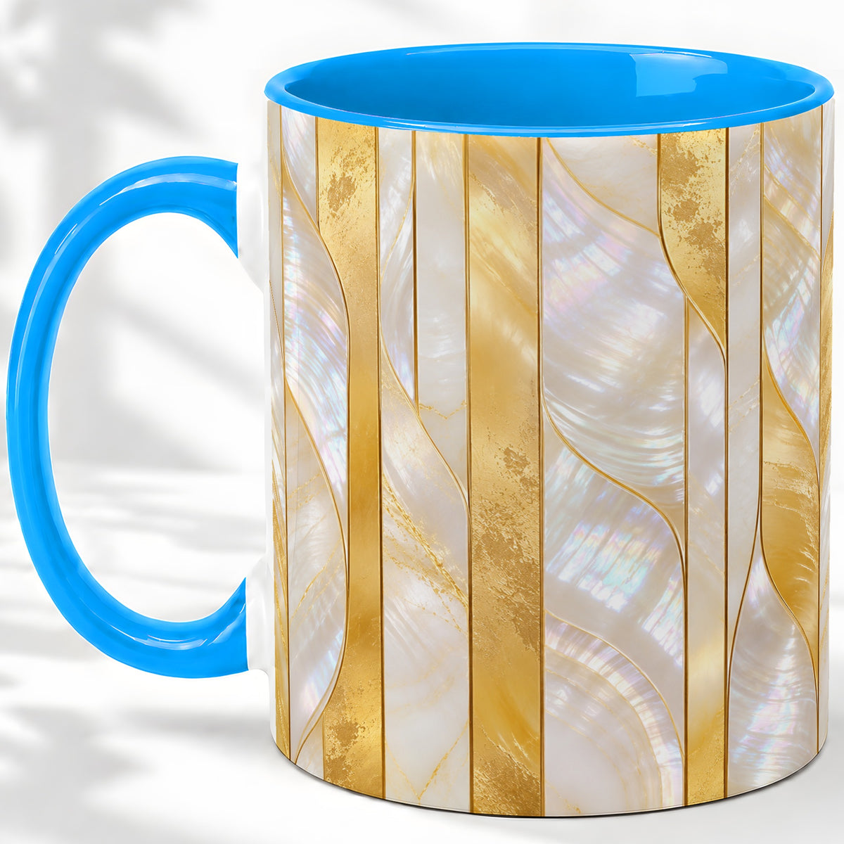 #pl[11oz|Blue] Pearl Gold Style Ceramic Mug, Abstract Geometric Artwork