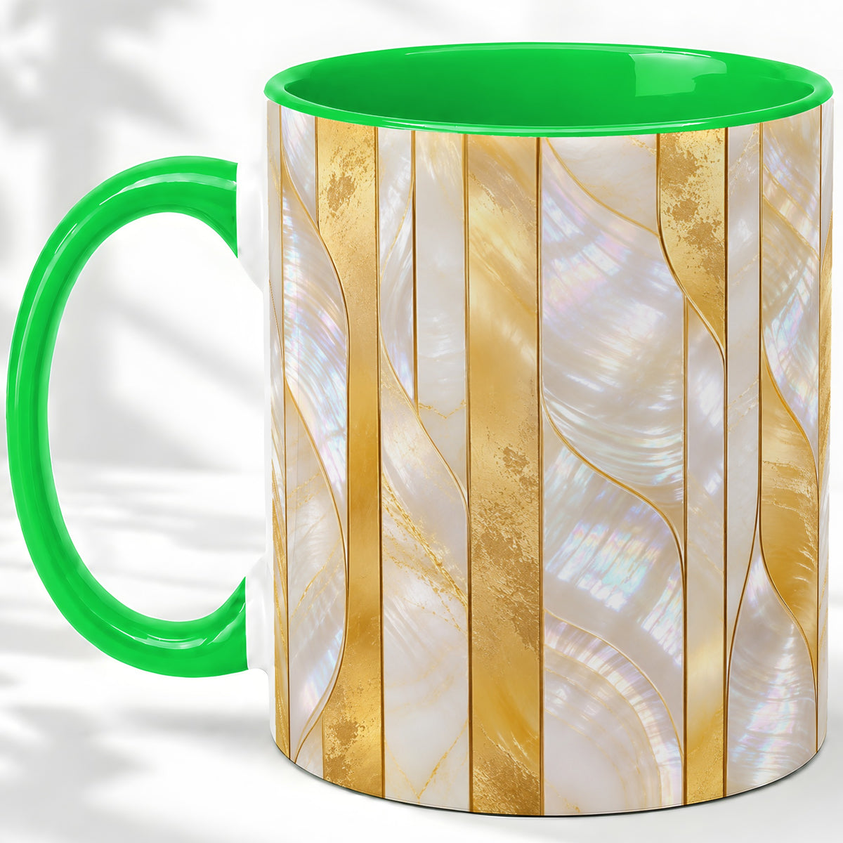#pl[11oz|Green] Pearl Gold Style Ceramic Mug, Abstract Geometric Artwork