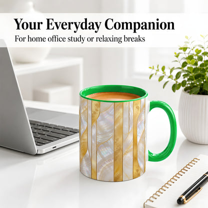 #pl[11oz|Green] Pearl Gold Style Ceramic Mug, Abstract Geometric Artwork