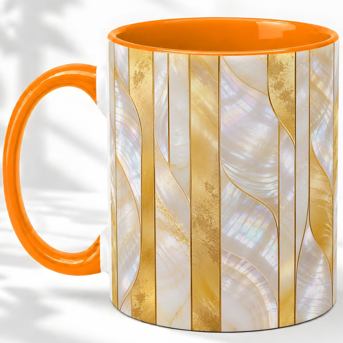 #pl[11oz|Orange] Pearl Gold Style Ceramic Mug, Abstract Geometric Artwork