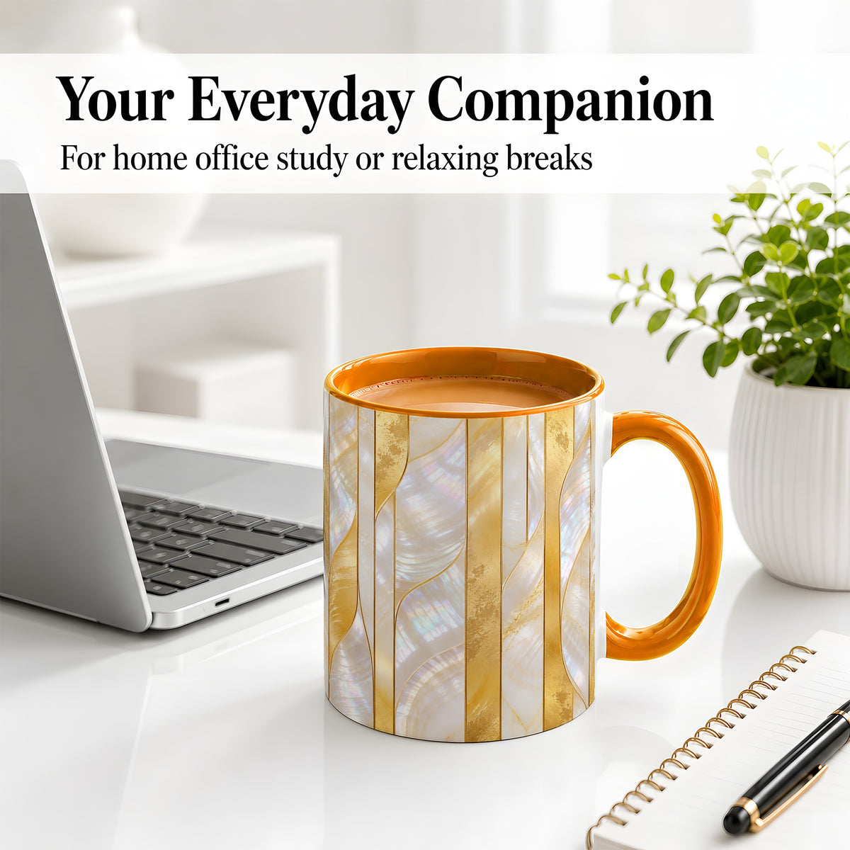 #pl[11oz|Orange] Pearl Gold Style Ceramic Mug, Abstract Geometric Artwork