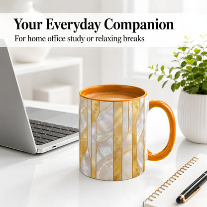 #pl[11oz|Orange] Pearl Gold Style Ceramic Mug, Abstract Geometric Artwork