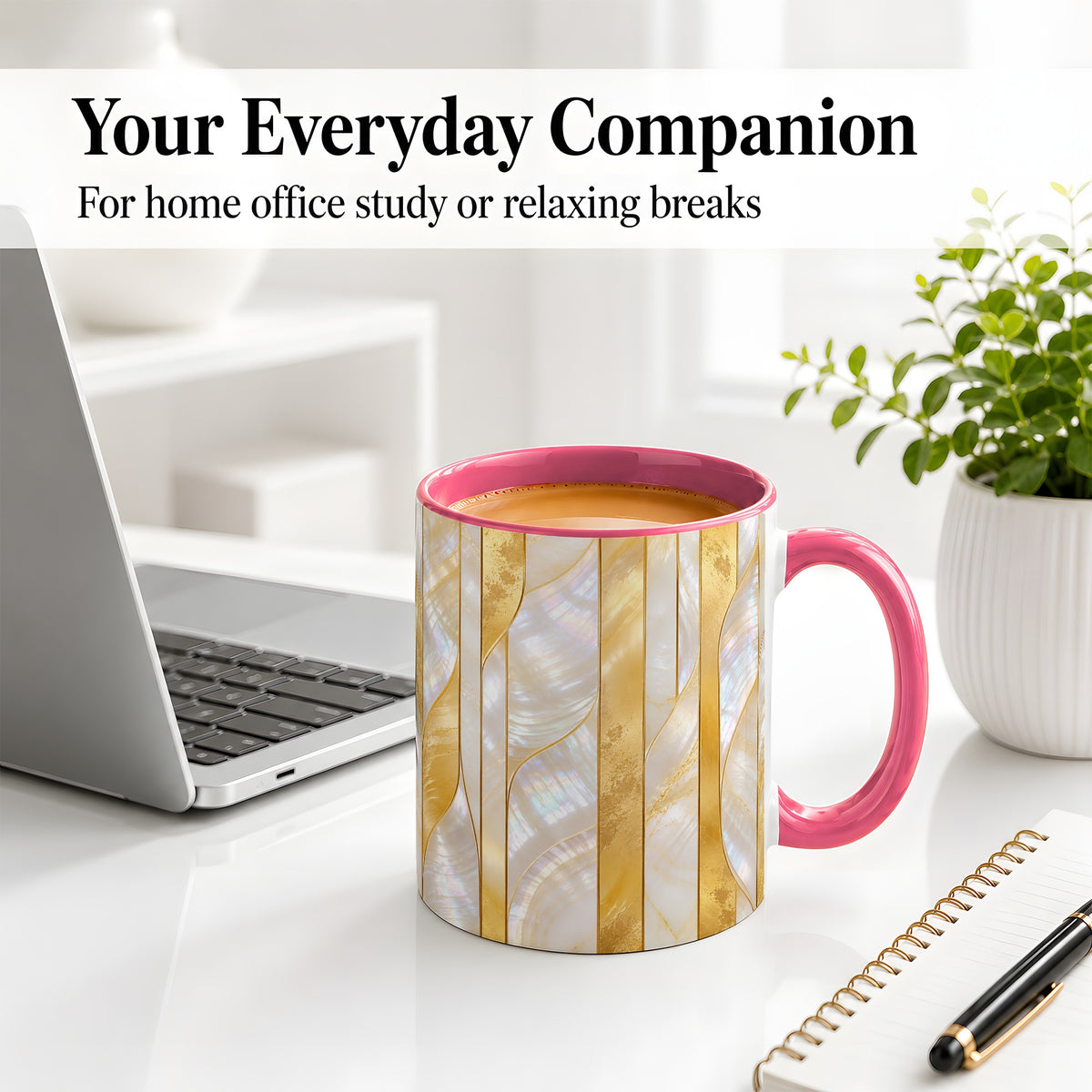 #pl[11oz|Pink] Pearl Gold Style Ceramic Mug, Abstract Geometric Artwork