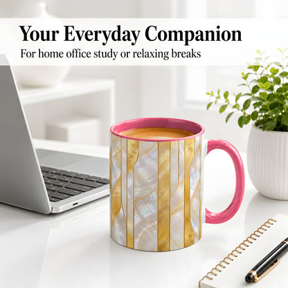 #pl[11oz|Pink] Pearl Gold Style Ceramic Mug, Abstract Geometric Artwork