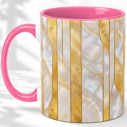 #pl[11oz|Pink] Pearl Gold Style Ceramic Mug, Abstract Geometric Artwork