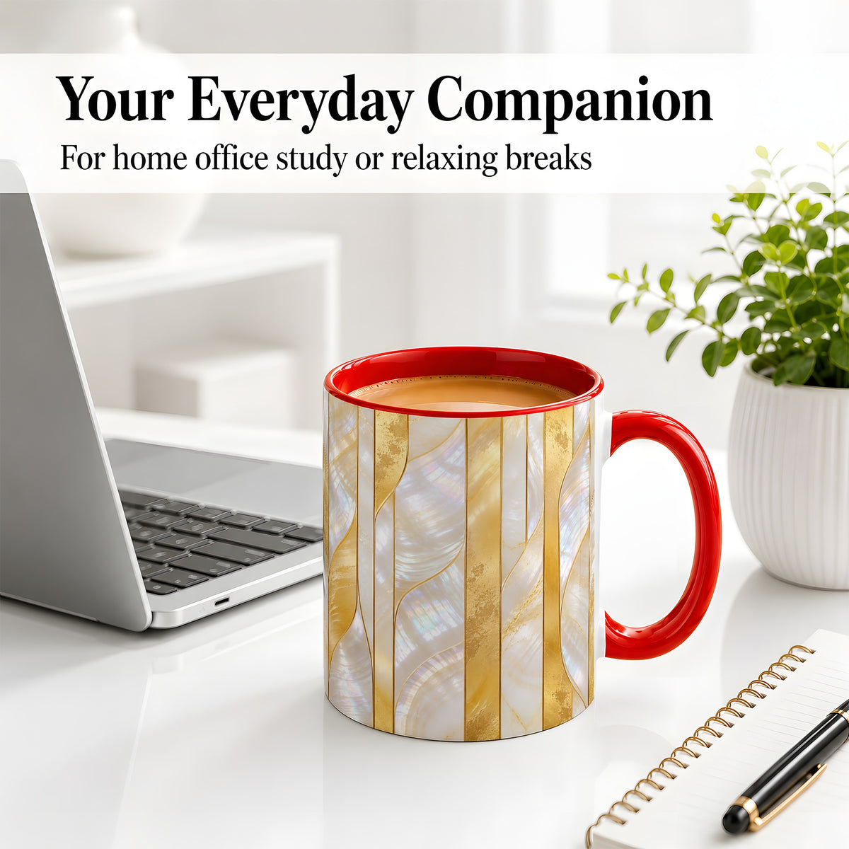 #pl[11oz|Red] Pearl Gold Style Ceramic Mug, Abstract Geometric Artwork