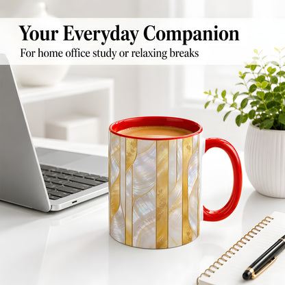 #pl[11oz|Red] Pearl Gold Style Ceramic Mug, Abstract Geometric Artwork
