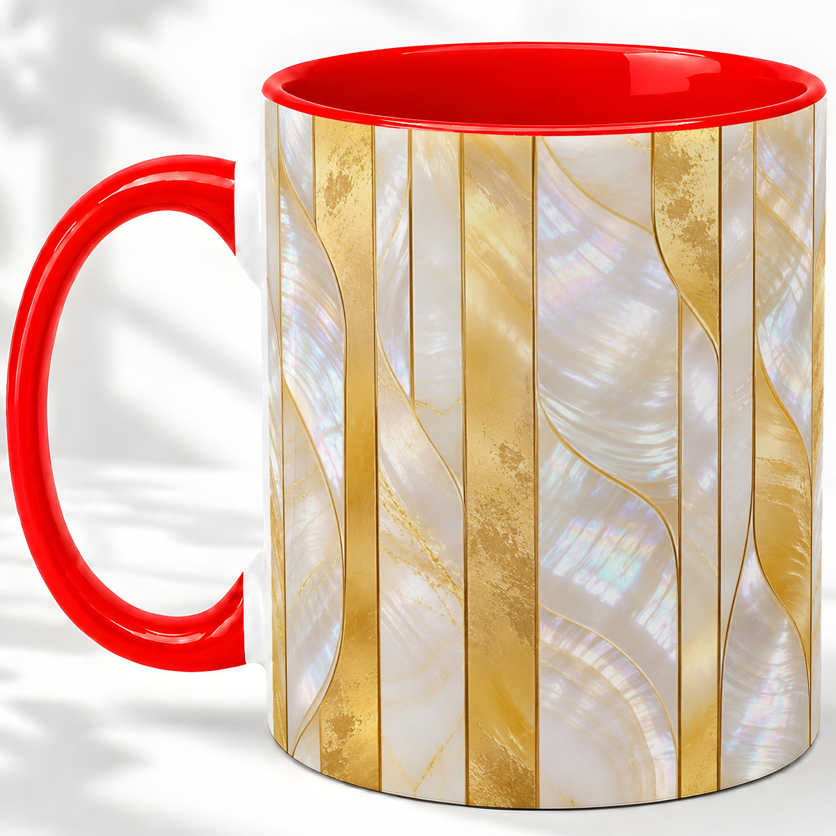 Pearl Gold Style Ceramic Mug, Abstract Geometric Artwork
