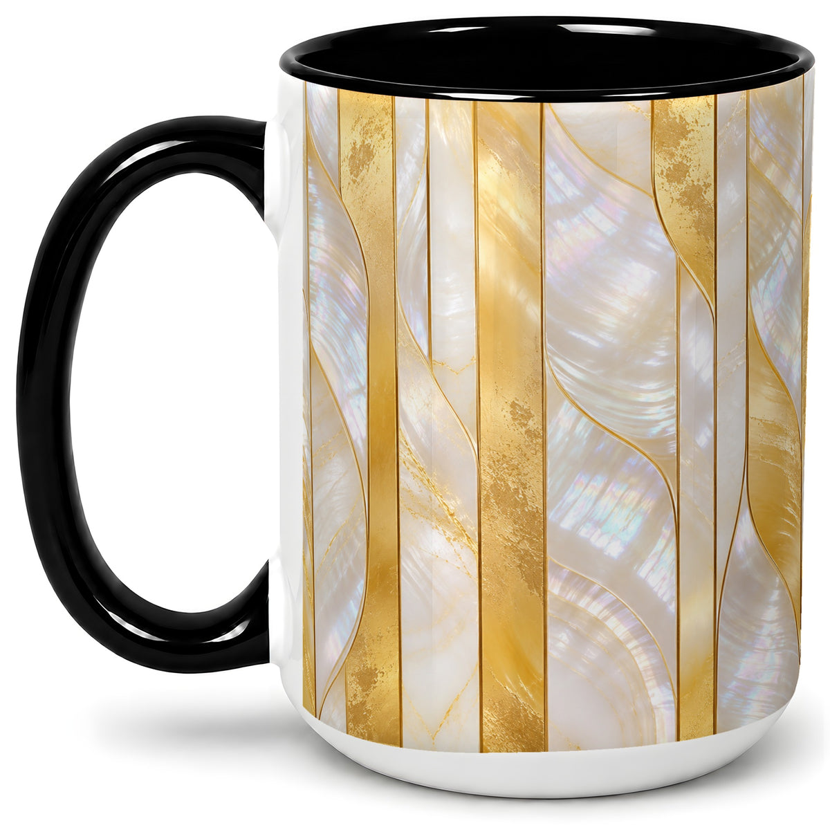 #pl[15oz|Black] Pearl Gold Style Ceramic Mug, Abstract Geometric Artwork