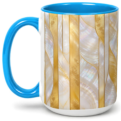 #pl[15oz|Blue] Pearl Gold Style Ceramic Mug, Abstract Geometric Artwork