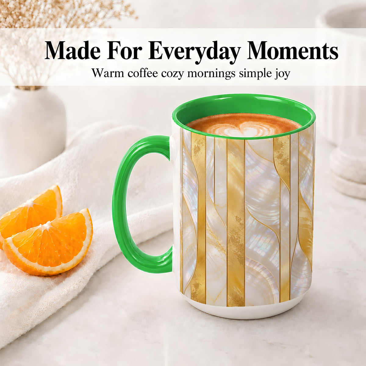 #pl[15oz|Green] Pearl Gold Style Ceramic Mug, Abstract Geometric Artwork