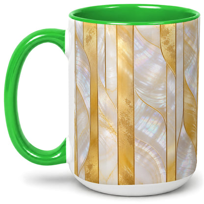 #pl[15oz|Green] Pearl Gold Style Ceramic Mug, Abstract Geometric Artwork