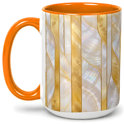 #pl[15oz|Orange] Pearl Gold Style Ceramic Mug, Abstract Geometric Artwork