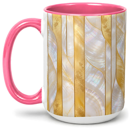 #pl[15oz|Pink] Pearl Gold Style Ceramic Mug, Abstract Geometric Artwork