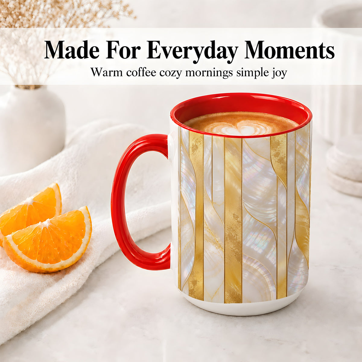 #pl[15oz|Red] Pearl Gold Style Ceramic Mug, Abstract Geometric Artwork