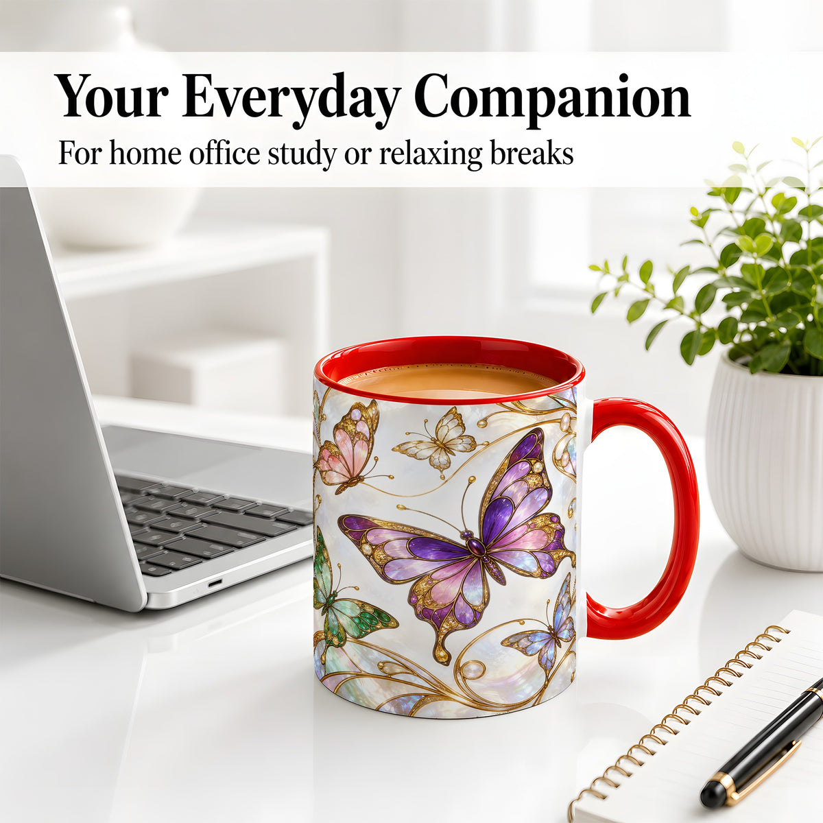 #pl[11oz|Red] Butterfly Stained Glass Style Ceramic Mug, Floral Artwork