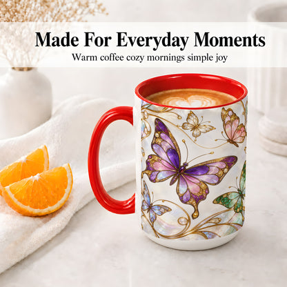 #pl[15oz|Red] Butterfly Stained Glass Style Ceramic Mug, Floral Artwork