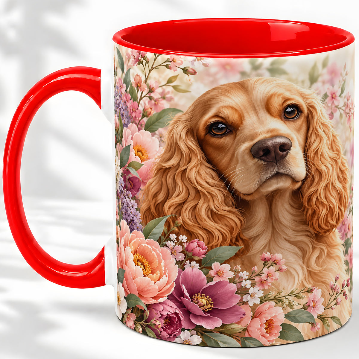 Floral Spaniel Dog Ceramic Mug, Botanical Pet Artwork