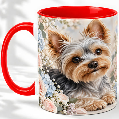 Yorkshire Terrier Floral Ceramic Mug, Botanical Dog Artwork
