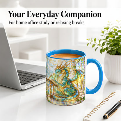 #pl[11oz|Blue] Stained Glass Style Dragon Accent Mug, Ceramic Mug for Fantasy Fans
