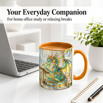 #pl[11oz|Orange] Stained Glass Style Dragon Accent Mug, Ceramic Mug for Fantasy Fans