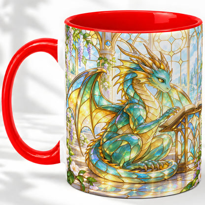 Stained Glass Style Dragon Accent Mug, Ceramic Mug for Fantasy Fans