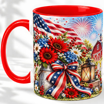 Patriotic Floral Accent Mug, Ceramic Mug with Americana Artwork